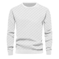 Detalle de textura de punto gofrado blanco y puños acanalados en suéter para hombre - S / Blanco