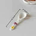 Cute ceramic spoon with purple berry and yellow flower patterns for desserts, length 16.5cm - Fruity-Long Handle Spoon