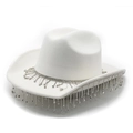 Detail of white western cowboy hat with sparkling silver rhinestone fringe on brim - M (56-59cm) / White