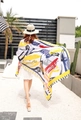 Ethnic style long red beach scarf with colorful abstract print and flowy texture - Lead-Abstract Art / 180cm