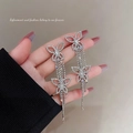 Eleganti orecchini a farfalla con nappa in argento S925 con cristalli scintillanti - E0024 Argento Doppia Farfalla Pieno Di Strass Nappa