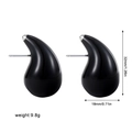 Minimalist black enamel teardrop earrings in stainless steel with 32mm size specs - Silver Black (22538_5)