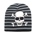 Striped skull and crossbones knitted beanie for winter outdoor warmth and punk style - One Size (54-60cm) / Grey and Black Striped Skull