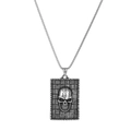 Silver square pendant necklace featuring a skull design and woven texture detail - Bone Square Plate Style (N2546-ST)