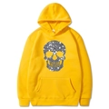 Yellow long sleeve hoodie with silver glitter skull print and front kangaroo pocket - Yellow