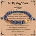 Tiger eye and matte black bead bracelet for boyfriend on a sentiment message card - Matte Black + Yellow Tiger Eye + Rhinestone Ring
