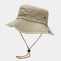 Detalle de la correa ajustable y el bordado Sun Shade en el sombrero de exterior caqui - Talla única / Caqui