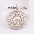 Detailed Shakyamuni Buddha pendant with micro-pave stones in white gold plated copper - Buddha Amulet L023027 White Gold