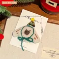 Cute puppy plush hair clip with party hat and green bow tie for kids, 8cm size - 2# Christmas Puppy Hair Clip