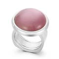 Chunky silver ring featuring a large oval pink cabochon stone in a layered band design - US 6 / Silver Pink Purple Cat's Eye Style (KR107556-K)