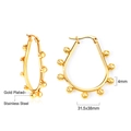 Detailed view of gold plated stainless steel C-shape earrings with polished bead accents - Water Drop Beaded Style (EA313401G)