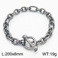 Retro titanium steel Cuban chain bracelet with skull toggle clasp in 200mm length - Hammered Texture Skull Bone Toggle Clasp Style (KB179418-Z)