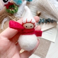 Handmade white wool felt snowman figurine with a red scarf and pointed holiday hat - White Pointed Hat Red Scarf Pure White Wool Felt Doll (A17)