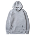 Classic neutral grey hooded sweatshirt in size M with a front kangaroo pocket on white background - Light Gray