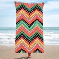 Large colorful chevron wave pattern microfiber beach towel shown in sunny beach setting - B13-Colorful Wave Geometric Texture