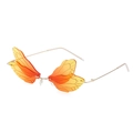 Fashionable rimless dragonfly wing sunglasses with orange gradient lenses and gold frames - Yellow Red Gradient