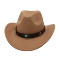 Cappello da cowboy in camoscio cammello con pietra turchese e borchie d'argento - Cammello