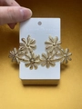 Close-up of gold flower earrings with layered petals on a fashion jewelry card - Multiple Flower Gold Earrings