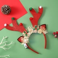 LED Christmas headband with red sequins, colorful pom-poms, and festive reindeer antlers - Large Red Reindeer Antlers With Pompons LED Headband