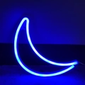 Crescent moon LED neon light in blue glow, creative wall decor for holiday and bedroom - Blue