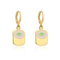 Detail of 18K gold plated hoop earring with pink cloud and green eye geometric pendant - Pink Eye Square Plate (42021)