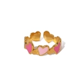 Verstellbarer goldener Edelstahlring mit rosa Emaille-Herzen und Größenangaben - Einstellbar Offen / Dunkelrosa und Hellrosa Herz Stil (NB-R2023254)