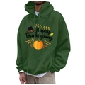 Forest green fleece hoodie with artistic Happy Thanksgiving pumpkin print and drawstring - S / Dark Green Happy Thanksgiving Color (37)
