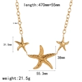 Detailed view of starfish pendant gold necklace with precise length and weight measurements - Triple Starfish Metal Chain Style (TN3579)