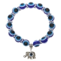 Blauwe Evil Eye kralenarmband met zilveren olifant hanger en glanzende kristallen ringen - Antiek Zilveren Olifant 3470