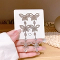 Orecchini lunghi in argento con design a farfalla traforata e cristalli scintillanti - Frangia Multistrato Farfalla Cava Argento (E0015)