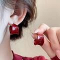Eleganti orecchini a cerchio in resina bordeaux con finitura lucida ritorta e perni d'argento - Stile Smaltato Rosso Vino Intrecciato (86#) / Rosso