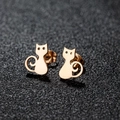 Minimalist cat silhouette stud earrings in rose gold finish stainless steel jewelry - Cat 2 / Rose Gold