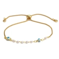 Bracciale occhio greco dorato regolabile con perle bianche e ciondoli smaltati blu - Stile Boho Perla e Malocchio