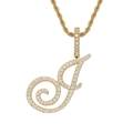 Macro shot of 18K gold letter J pendant with micro-pave cubic zirconia on a rope chain - Letter J / Gold (Pendant Only)