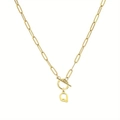 Gold paperclip chain necklace with a letter Q pendant and OT toggle clasp - Letter Q