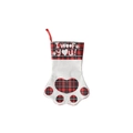 Dog paw Christmas stocking with red buffalo plaid pattern and 'I woof you' printed text - Red/Black Plaid Paw