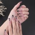 Long ballet shape matte press-on nails featuring a nude pink base with black flame patterns - CBLCY-K08 Nude Pink Black Flame