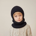Winter rib-knit balaclava hat and neck warmer set for children in classic black color - Black
