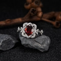 Macro detail of S925 silver ring featuring marquise-cut garnet and pave set white stones - Natural Garnet Premium Ring LR382