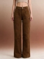 Detailed view of high-waist vintage brown cargo jeans with oversized side pockets - S / Brown