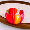 Macro detail of vintage wide open cuff bracelet with colorful branch striped texture - Rainbow Striped Wide Resin Open Bangle (39#)