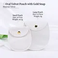 White velvet jewelry pouch with golden metal snap button for rings and necklaces - White (Oval) / Small 8*8.5cm