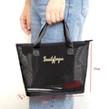Portable black mesh cosmetic bag with gold embroidery and sturdy carrying handle - 029 Hand-held Cylinder Model - Gold Text (Black)