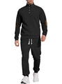 Men's black knit tracksuit with stand collar and brown elbow patches in diamond pattern - S / Black