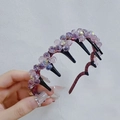 Floral hair comb for children with purple petals, elegant beads and shiny rhinestones - Purple Crystal Flower Hair Comb