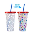 710ml color changing cold cup with red lid and blue straw showing heart pattern shift - Heart Pattern (Red)