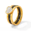 Goldener Edelstahlring mit Herzanhänger, schwarzen römischen Zahlen und Kristallen - Gold(KBJ295) / US 6