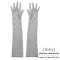 Elegant 55cm long grey bridal mesh gloves decorated with vintage pearls for wedding wear - Gray (Full Finger With Pearls)