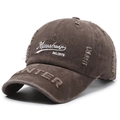 Braune Baseballkappe aus gewaschenem Canvas mit Distressed-Details und Stickerei - Verstellbar / Kaffeebraun