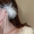 Silver earring cuff featuring white feathers, star charms, and elegant pearl tassels - White Feather Ear Cuff (Left Ear)